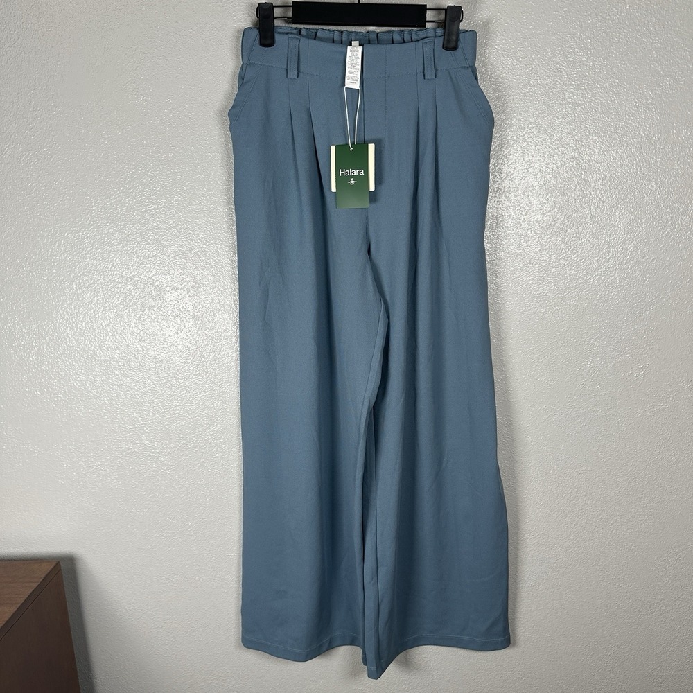 NEW Halara Flex™ High Waisted Pocket Wide Leg Waffle Work Trousers Pants XS Blue